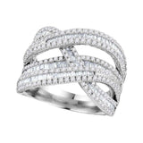 10kt White Gold Womens Round Baguette Diamond Crossover Woven Strand Band 1-7/8 Cttw