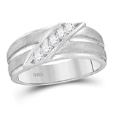 10kt White Gold Mens Round Diamond Diagonal Row Ridged Matte Wedding Band Ring 1/4 Cttw