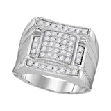 10kt White Gold Mens Round Diamond Arched Square Cluster Ring 1 Cttw