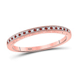 10kt Rose Gold Womens Round Red Color Enhanced Diamond Slender Band Ring 1/12 Cttw