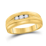 10kt Yellow Gold Mens Round Diamond Wedding 3-Stone Band Ring 1/4 Cttw