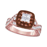 10kt Rose Gold Princess Diamond Cluster Bridal Wedding Engagement Ring 1-3/8 Cttw
