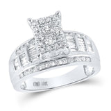 10kt White Gold Round Diamond Rectangle Cluster Bridal Wedding Engagement Ring 7/8 Cttw