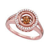 10kt Rose Gold Womens Round Brown Diamond Moving Twinkle Ring 3/8 Cttw