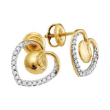 10kt Yellow Gold Womens Round Diamond Heart Earrings 1/4 Cttw