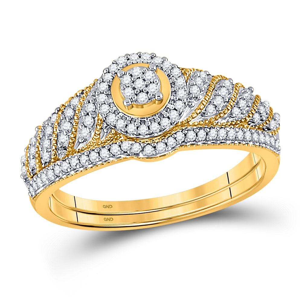 10kt Yellow Gold Round Diamond Cluster Bridal Wedding Ring Band Set 1/4 Cttw