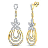 10kt Yellow Gold Womens Round Diamond Floral Oval Dangle Earrings 1/2 Cttw