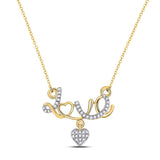10kt Yellow Gold Womens Round Diamond Love Heart Necklace 1/5 Cttw