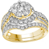 14kt Yellow Gold Womens Round Diamond Flower Cluster Bridal Wedding Engagement Ring Band Set 2-1/2 Cttw