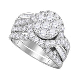 14kt White Gold Womens Round Diamond Flower Cluster Bridal Wedding Engagement Ring Band Set 2-1/2 Cttw