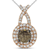 14kt Rose Gold Womens Round Brown Diamond Solitaire Pendant 1/2 Cttw