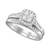 14kt White Gold Round Diamond Cluster Bridal Wedding Ring Band Set 1/2 Cttw