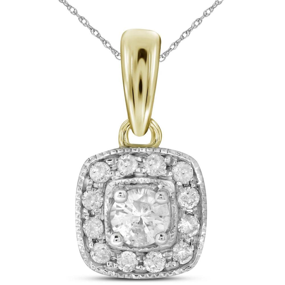 14kt Yellow Gold Womens Round Diamond Solitaire Square Halo Pendant 1/4 Cttw