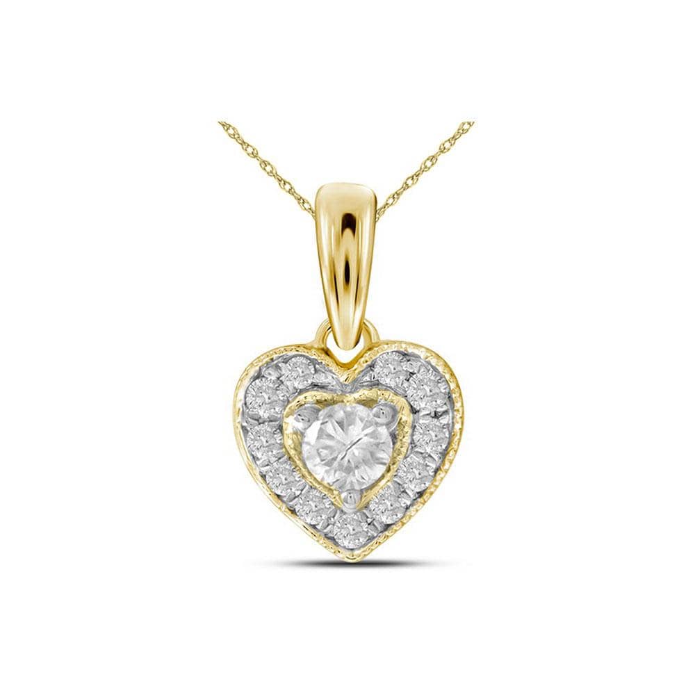 14kt Yellow Gold Womens Round Diamond Solitaire Heart Pendant 1/4 Cttw