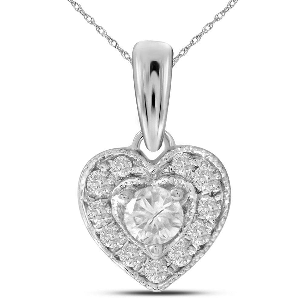 14kt White Gold Womens Round Diamond Solitaire Heart Pendant 1/4 Cttw
