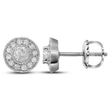 14kt White Gold Womens Round Diamond Halo Earrings 1/3 Cttw