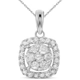 14kt White Gold Womens Round Diamond Square Cluster Pendant 1/4 Cttw