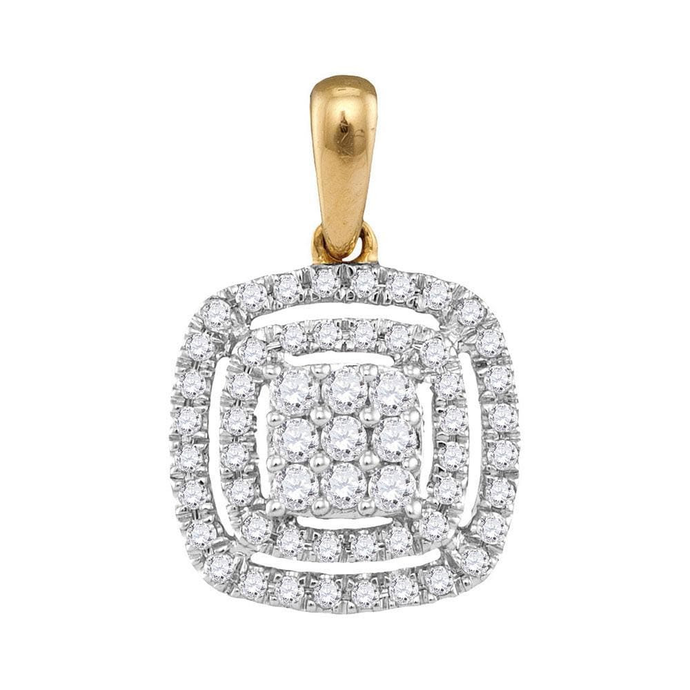 14kt Yellow Gold Womens Round Diamond Concentric Square Cluster Pendant 1/3 Cttw