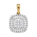 14kt Yellow Gold Womens Round Diamond Concentric Square Cluster Pendant 1/3 Cttw