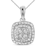 14kt White Gold Womens Round Diamond Square Cluster Pendant 1/3 Cttw