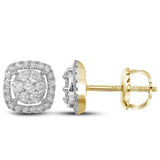 14kt Yellow Gold Womens Round Diamond Cushion Cluster Earrings 3/8 Cttw
