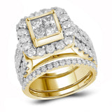 14kt Yellow Gold Princess Diamond 3-Piece Bridal Wedding Ring Band Set 4 Cttw