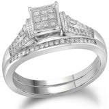 14kt White Gold Round Diamond Bridal Wedding Ring Band Set 1/5 Cttw