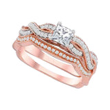 14kt Rose Gold Princess Diamond Bridal Wedding Ring Band Set 3/4 Cttw