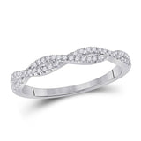 14kt White Gold Womens Round Diamond Twist Stackable Band Ring 1/6 Cttw