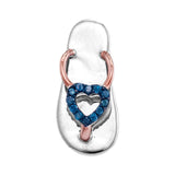 10kt White Gold Womens Round Blue Color Enhanced Diamond Nautical Flip-flop Sandal Shoe Pendant 1/20 Cttw