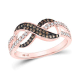 14kt Rose Gold Womens Round Brown Diamond Infinity Ring 1/3 Cttw
