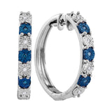 Sterling Silver Womens Round Blue Color Enhanced Diamond Hoop Earrings 1/10 Cttw