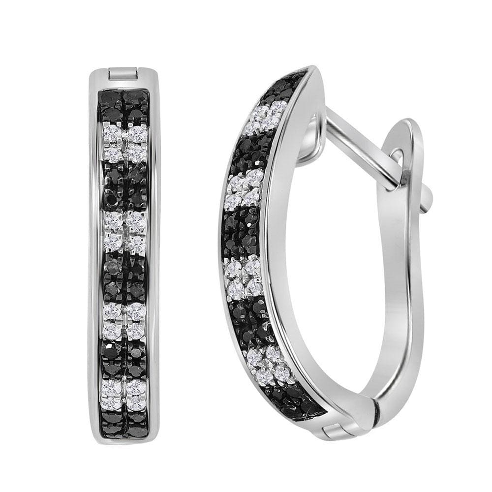 Sterling Silver Womens Round Black Color Enhanced Diamond Hoop Earrings 1/6 Cttw