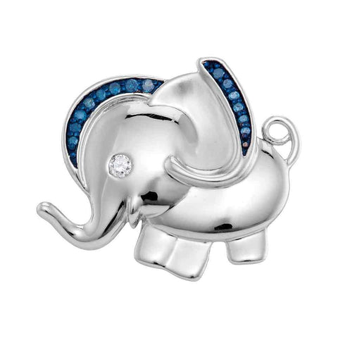 Sterling Silver Womens Blue Color Enhanced Diamond Elephant Charm Pendant 1/10 Cttw