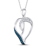 Sterling Silver Womens Round Blue Color Enhanced Diamond Heart Pendant 1/5 Cttw