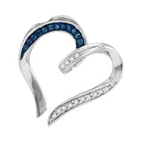 Sterling Silver Womens Round Blue Color Enhanced Diamond Bisected Heart Pendant 1/10 Cttw