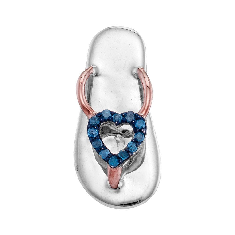 Sterling Silver Womens Round Blue Color Enhanced Diamond Nautical Sandal Pendant 1/20 Cttw