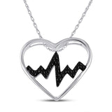 Sterling Silver Womens Round Black Color Enhanced Diamond Heartbeat Heart Pendant 1/10 Cttw