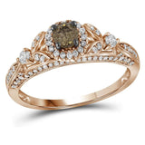 14kt Rose Gold Round Brown Diamond Solitaire Bridal Wedding Engagement Ring 3/4 Cttw