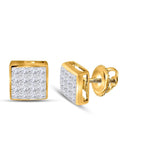 14kt Yellow Gold Womens Princess Diamond Square Cluster Stud Earrings 3/8 Cttw