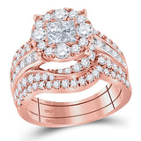 14kt Rose Gold Princess Round Diamond Bridal Wedding Ring Band Set 2-1/2 Cttw