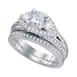 14kt White Gold Princess Diamond Bridal Wedding Ring Band Set 1-3/4 Cttw