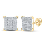 10kt Yellow Gold Mens Round Diamond Square Earrings 1/3 Cttw
