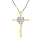 10kt Yellow Gold Womens Round Diamond Solitaire Cross Heart Religious Pendant 1/10 Cttw