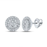 14kt White Gold Womens Princess Diamond Halo Cluster Earrings 3/8 Cttw