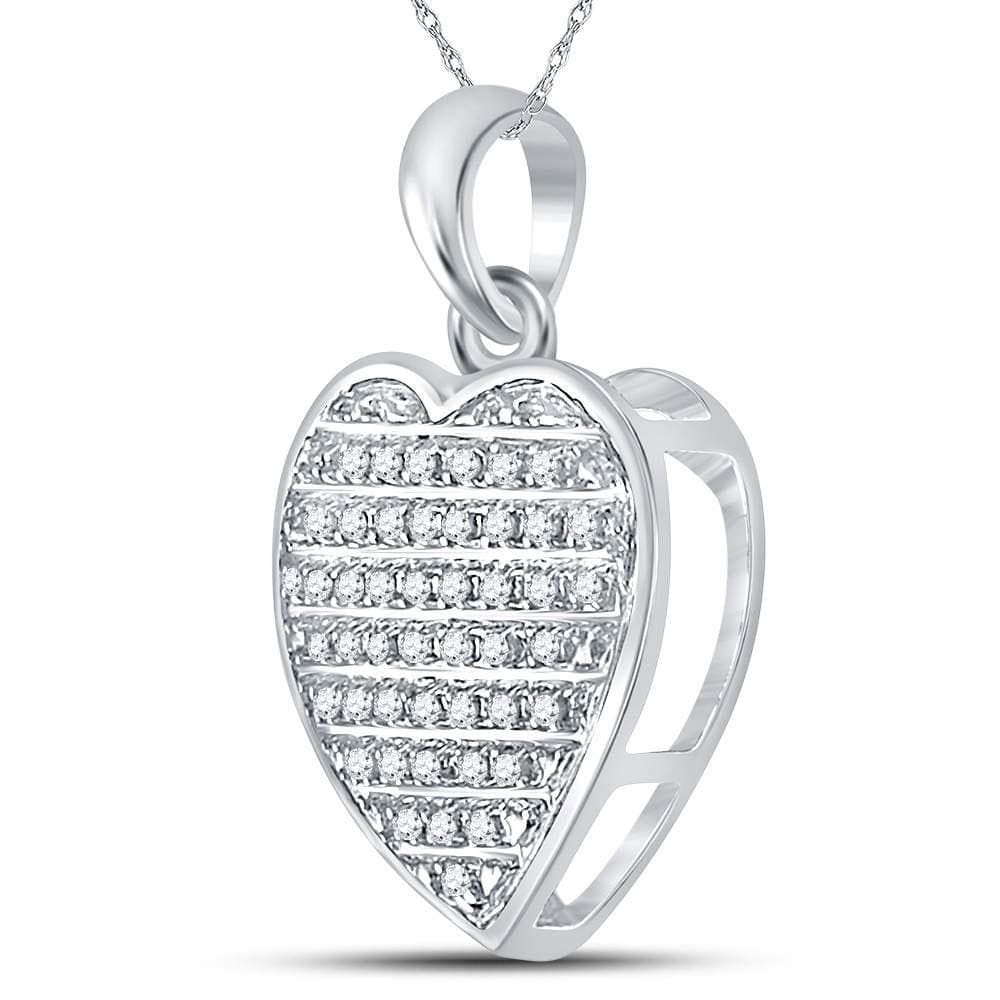 Sterling Silver Womens Round Diamond Heart Cluster Pendant 1/6 Cttw