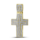 10kt Yellow Gold Mens Round Diamond Cross Layered Charm Pendant 1/4 Cttw