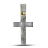 10kt Yellow Gold Mens Round Pave-set Diamond Crhstian Cross Charm Pendant 7/8 Cttw