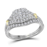 14kt White Gold Womens Round Diamond Cluster Bridal Wedding Engagement Ring Band Set 7/8 Cttw