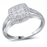 14kt White Gold Womens Round Diamond Square Flower Cluster Ring 1/2 Cttw